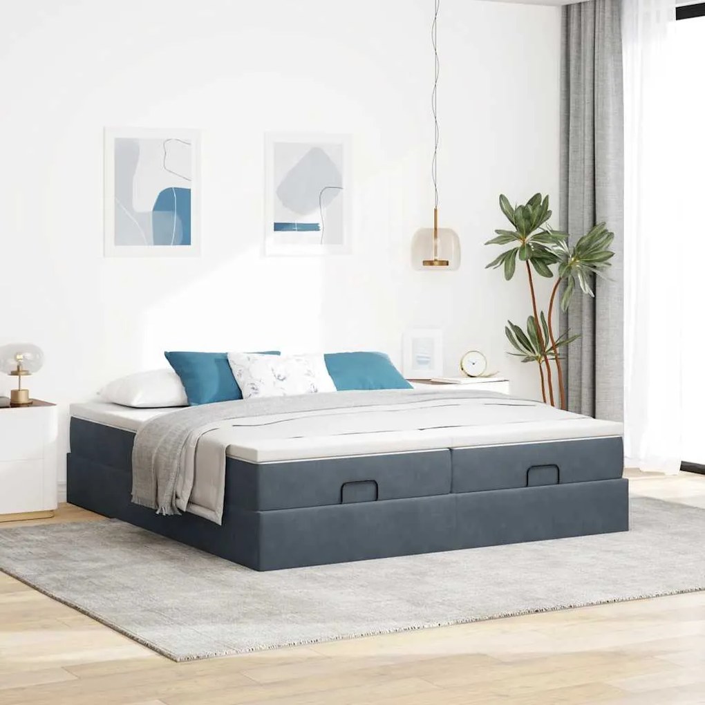 Estrutura cama otomana colchões 180x200 cm cinzento escuro
