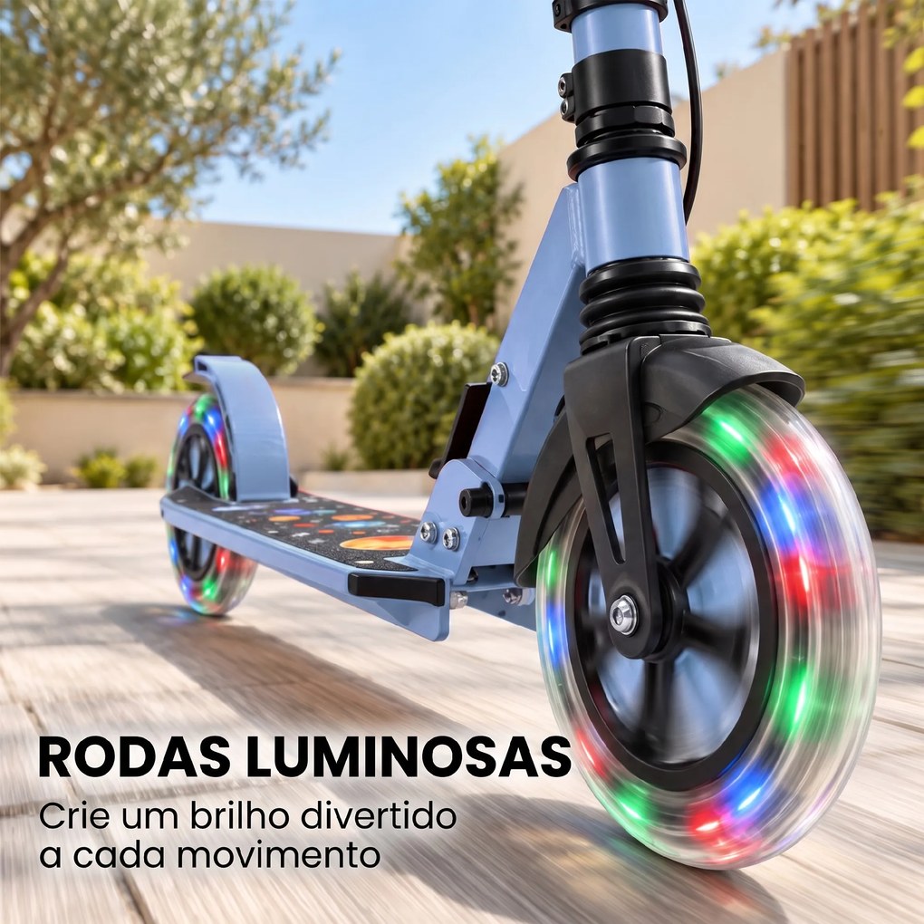 Trotinete Dobrável para Adolescentes e Adultos com Rodas Luminosas Guiador Ajustável Travão Duplo e Suspensão Azul