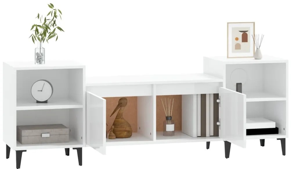 Móvel de TV 160x35x55 cm derivados de madeira branco brilhante