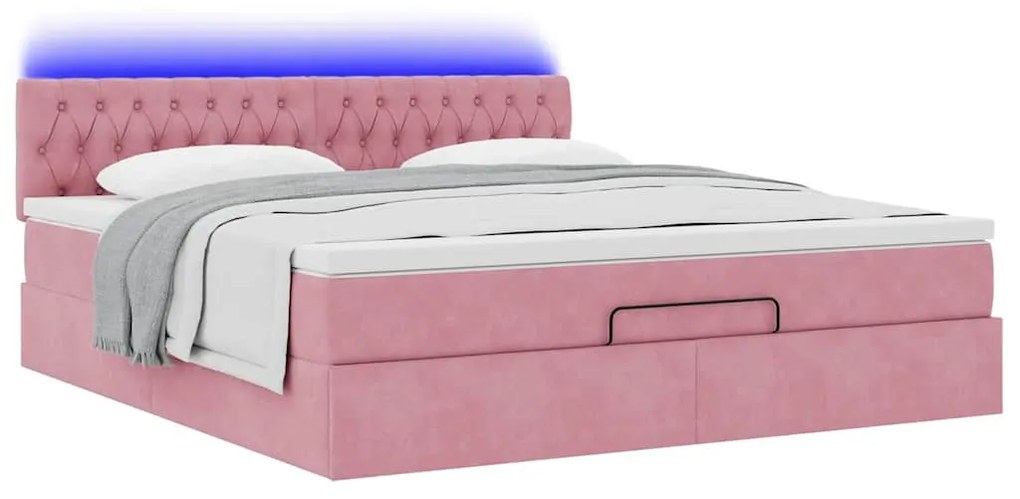 Cama otomana com colchão &amp; LEDs 180x200cm veludo rosa