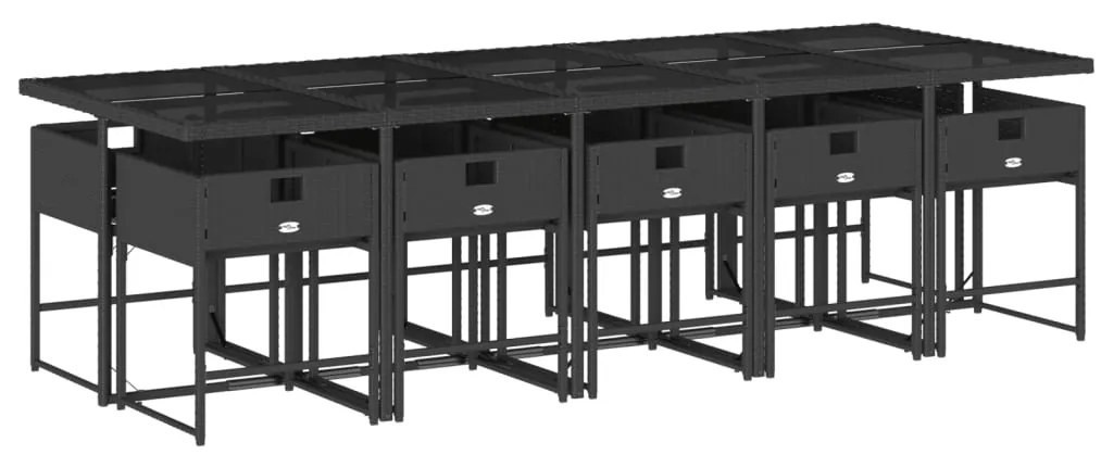 11 pcs conjunto de jantar p/ jardim c/ almofadões vime PE preto