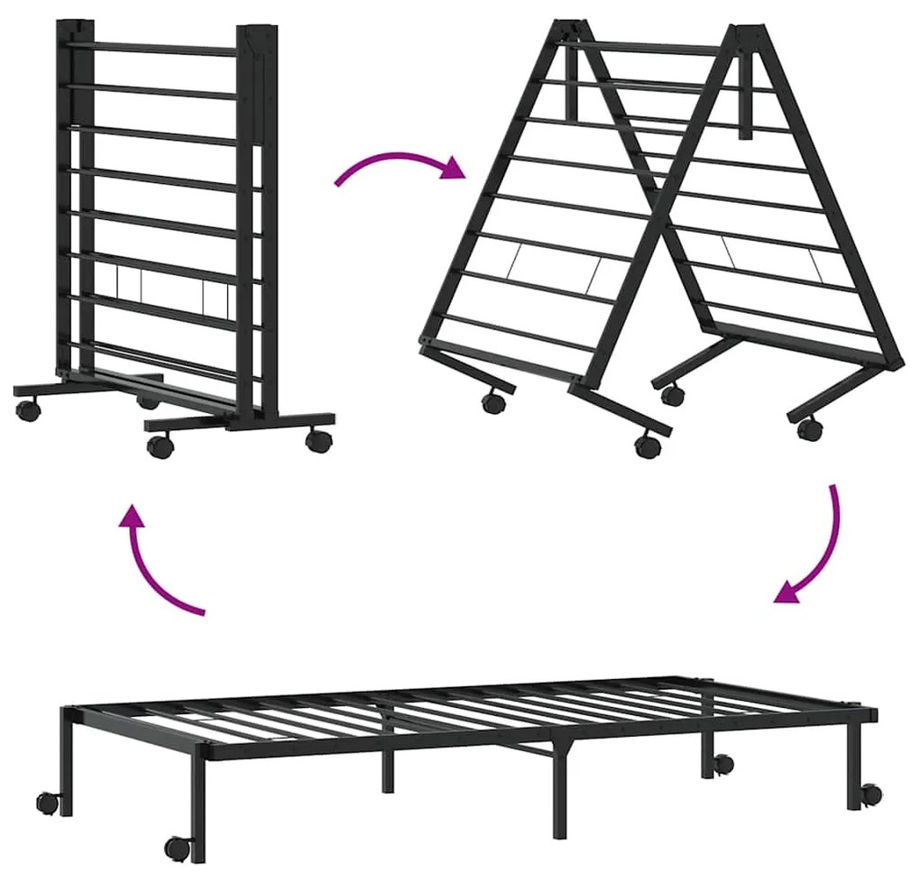 Estrutura de cama sem colchão Dobrável 90x190 cm aço preto