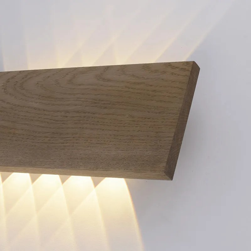 Candeeiro de parede rústico em madeira 45 cm com LED 2-luzes - Ajdin Moderno