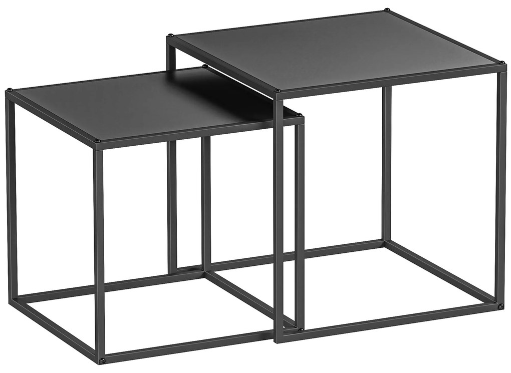 Conjunto de 2 Mesas Mesas de Centro Quadradas para Sala de Estar Estrutura de Aço Grande 40 cm Pequena 35 cm Preto