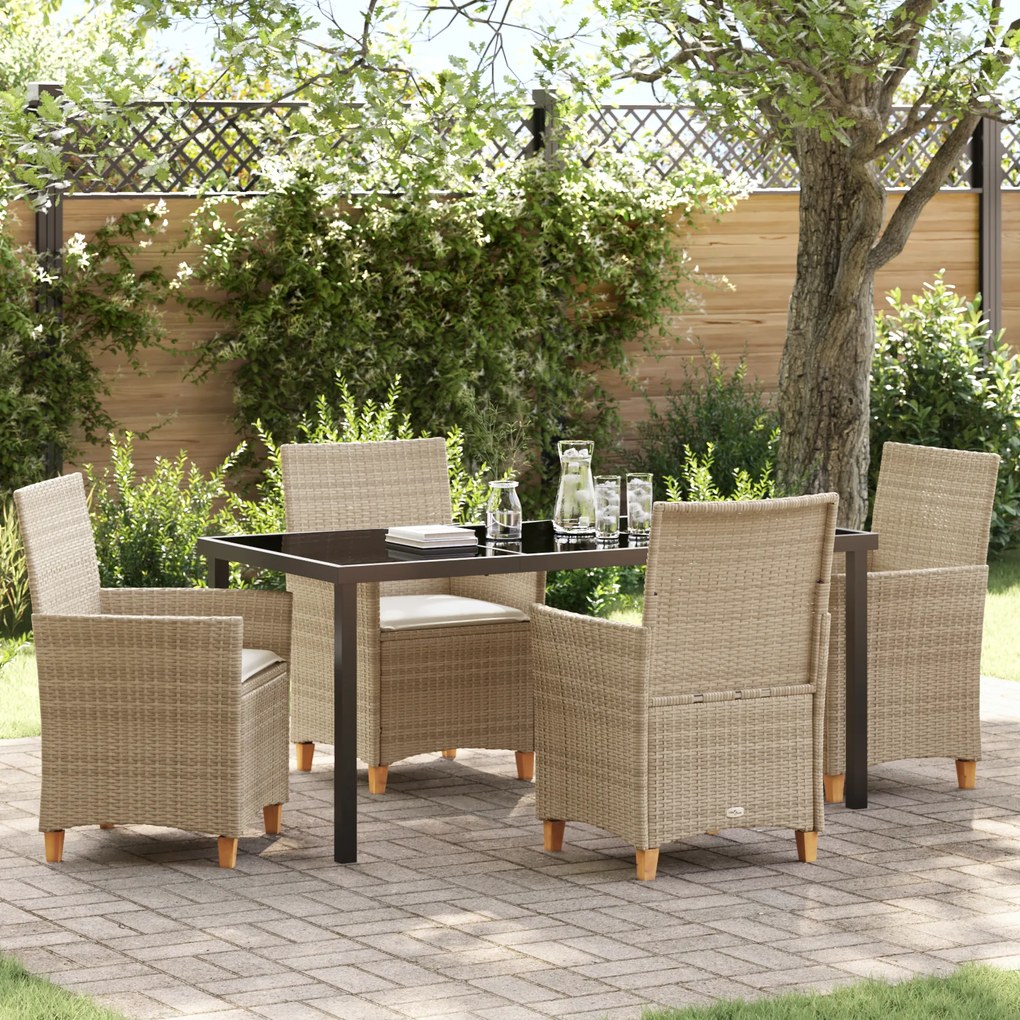 vidaXL Conjunto de Jantar de Jardim com Almofadas Bege Vime PE