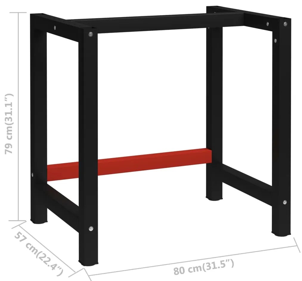 Estrutura banco de trabalho 80x57x79 cm metal preto e vermelho