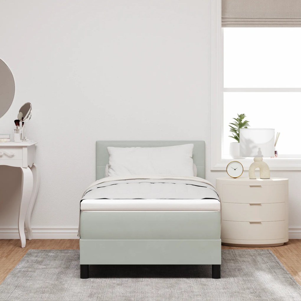 Cama Box Spring com Colchão Cinza Claro Solteiro Veludo