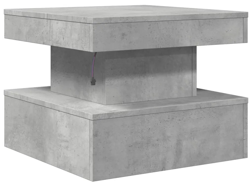 Mesa de centro com luzes LED 50x50x40 cm cinzento cimento
