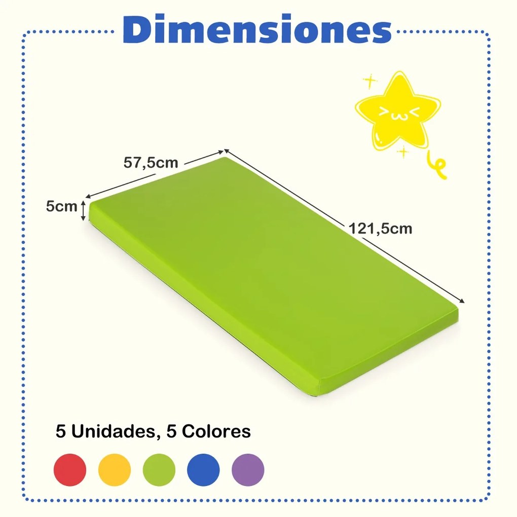Conjunto 5 Colchões para Descanso Infantil de Espuma para Crianças para Dormir Arco-íris com Capas Multicoloridas