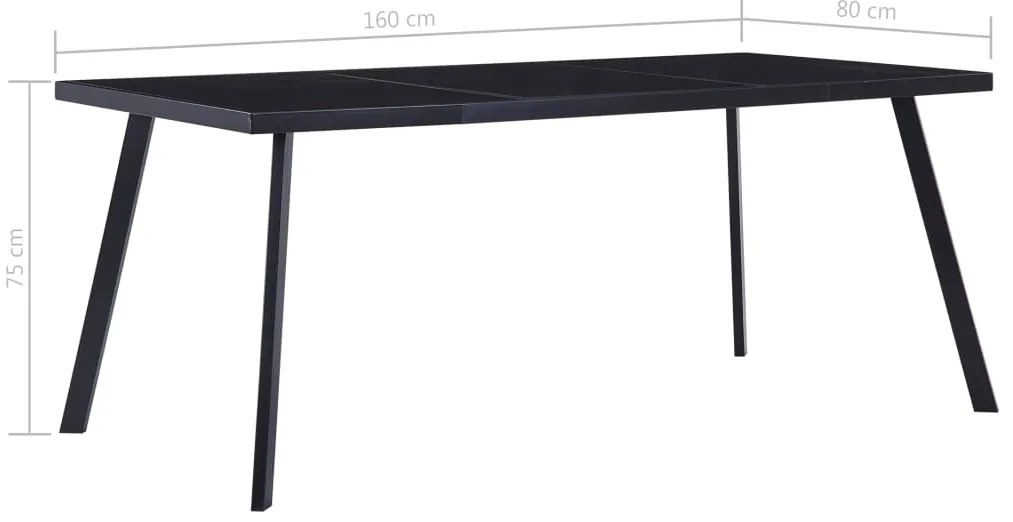 Mesa de jantar 160x80x75 cm vidro temperado preto