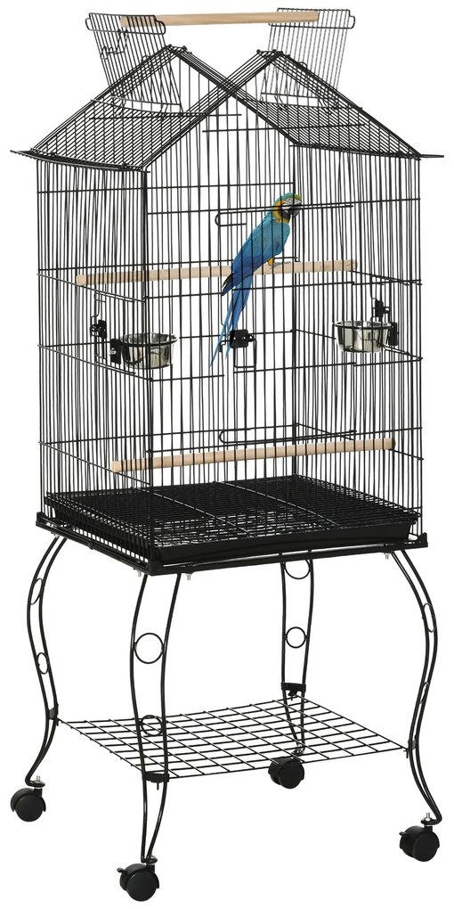 PawHut Gaiola para Pássaros com Suporte Rodas Bandeja Amovível 2 Comed