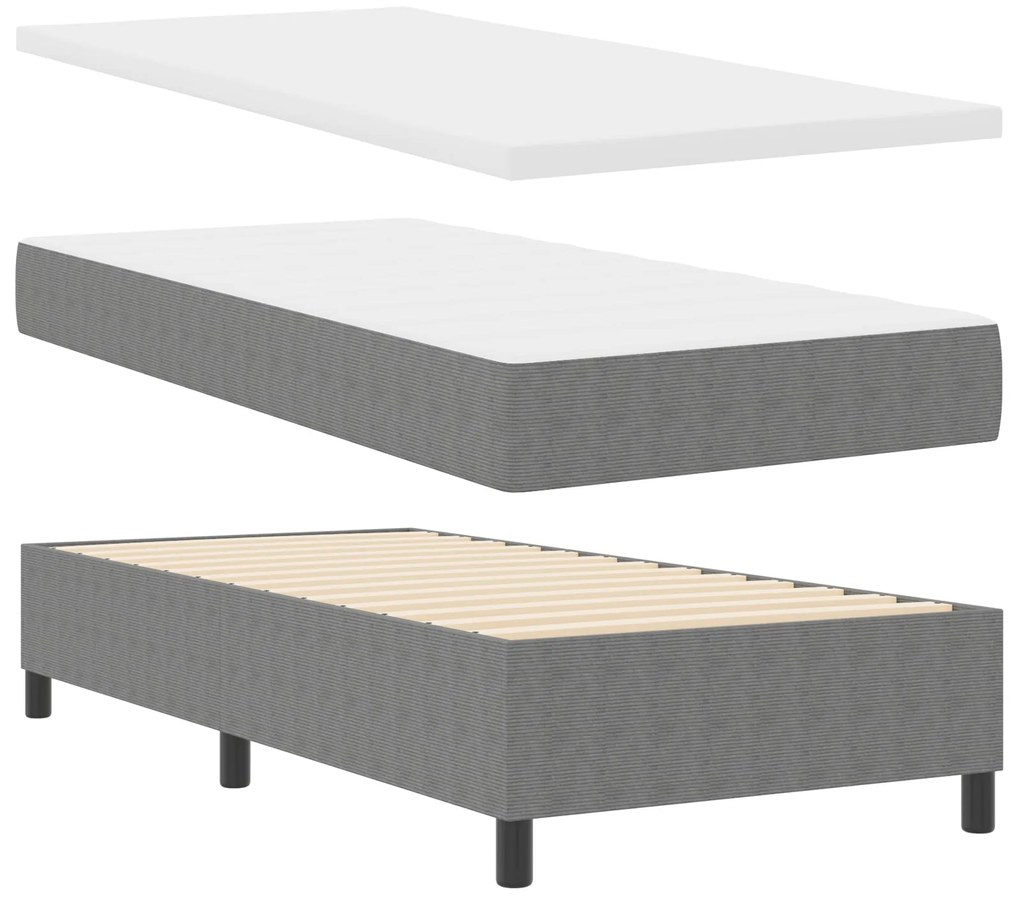 Cama Box Spring com Colchão Cinza Claro 90x200 cm Tecido de Veludo Cot