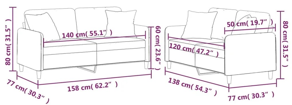 2 pcs conjunto de sofás com almofadas tecido cinza-acastanhado