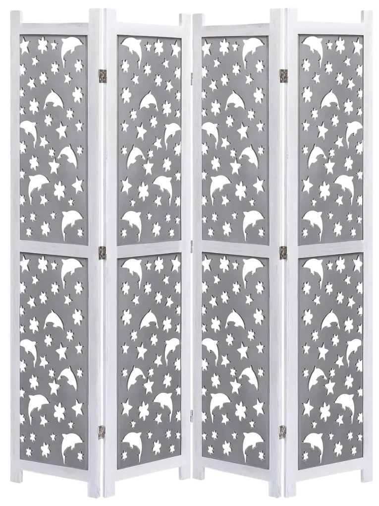 284192 vidaXL Biombo com 4 painéis 140x165 cm madeira maciça cinzento
