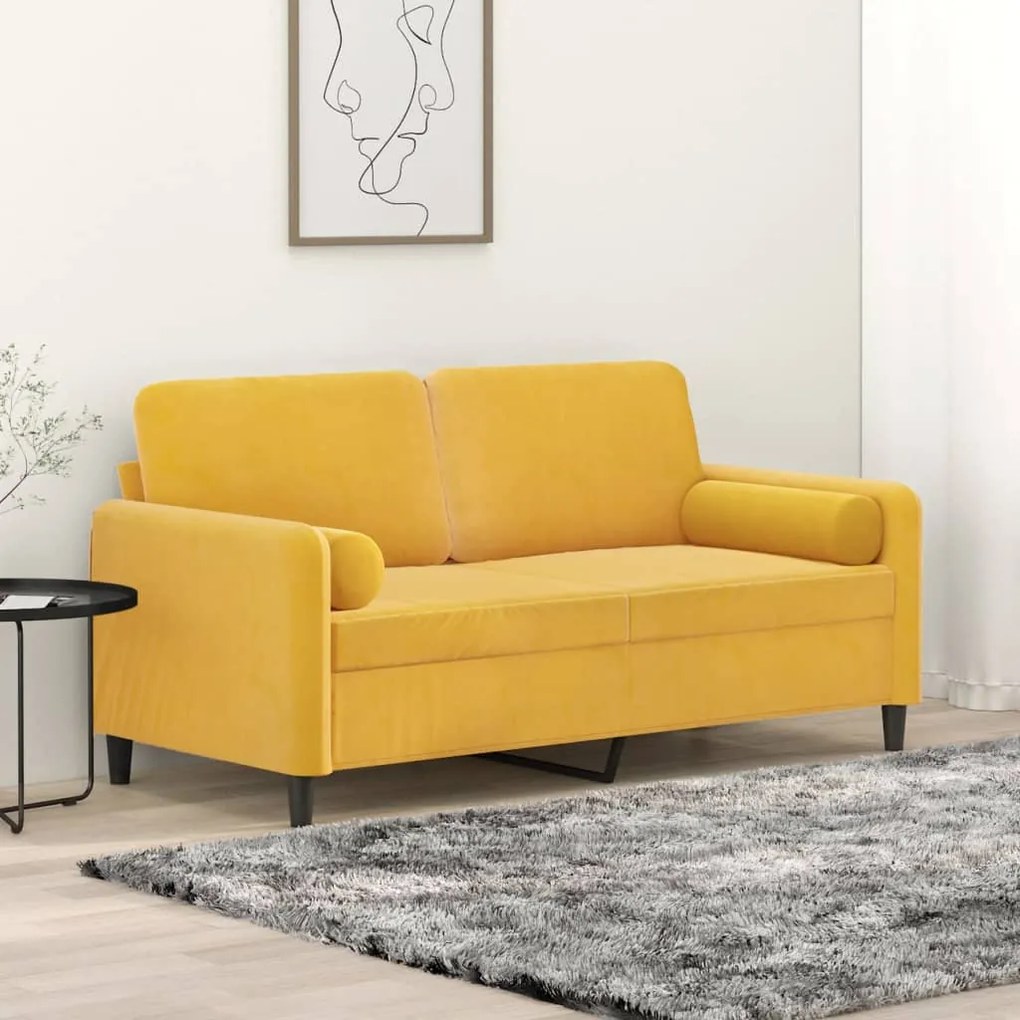 vidaXL Sofá 2 lugares c/ almofadas/almofadões 140 cm veludo amarelo