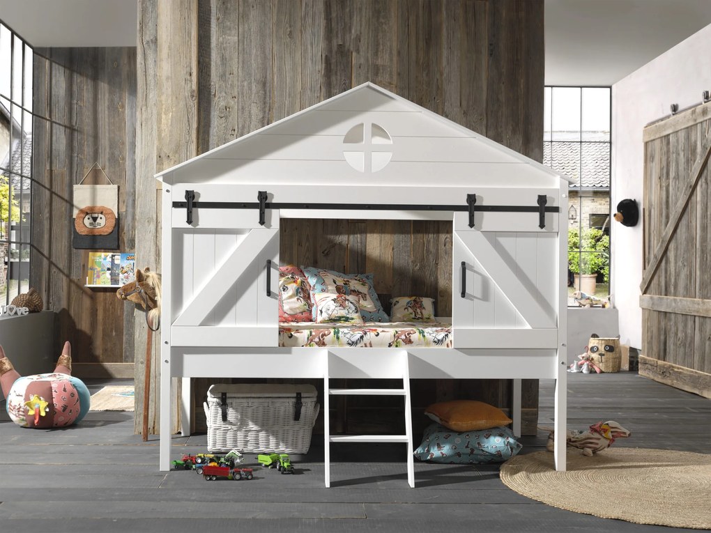 Cama infantil Alta Tipo Celeiro BARNIE 90x200 CM Branca