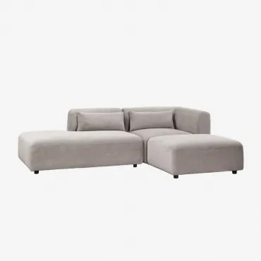 Sofá Modular De Canto Em 2 Peças Com Chaise Longue À Esquerda E Puff Fogler Bombazina Cinzento Toupeira Claro - Sklum