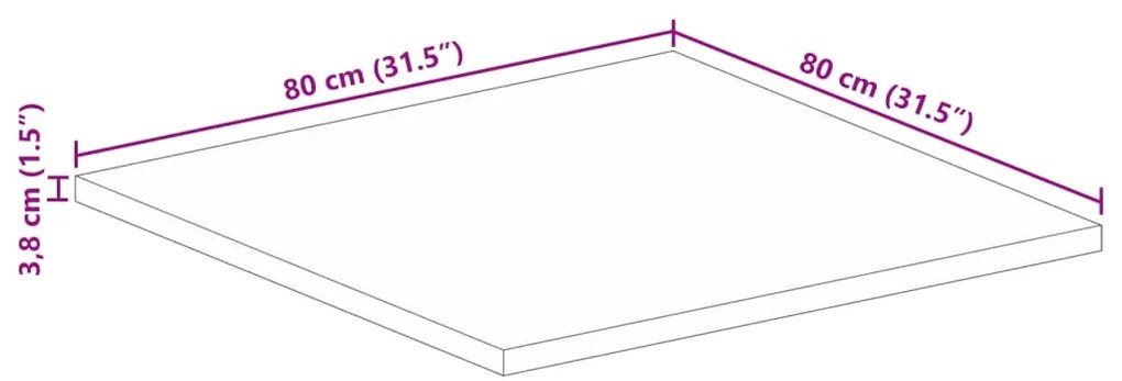 Tampo de mesa quadrado 80x80x3,8 cm mangueira áspera maciça