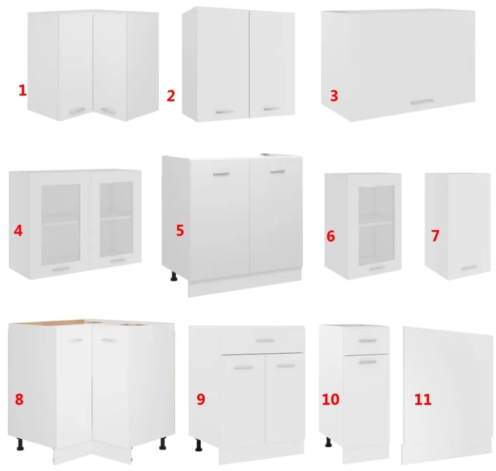 11 pcs conjunto armários de cozinha contraplacado branco