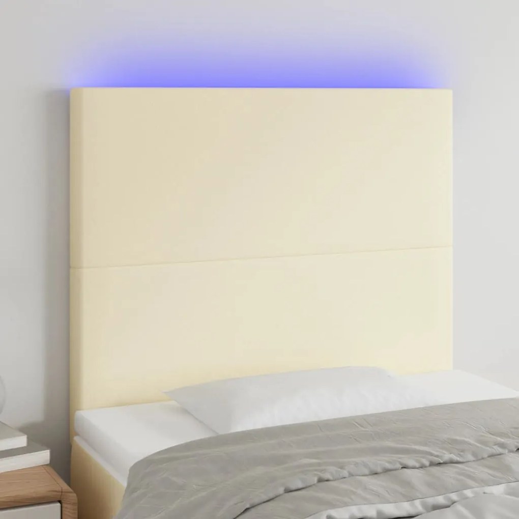 vidaXL Cabeceira de cama c/ LED 80x5x118/128cm couro artificial crème