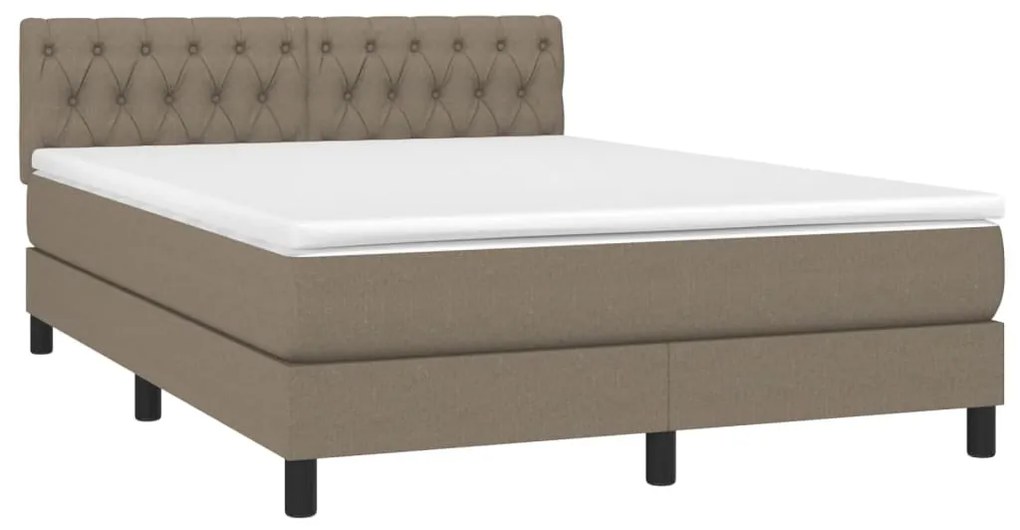 Cama box spring colchão/LED 140x190cm tecido cinza-acastanhado