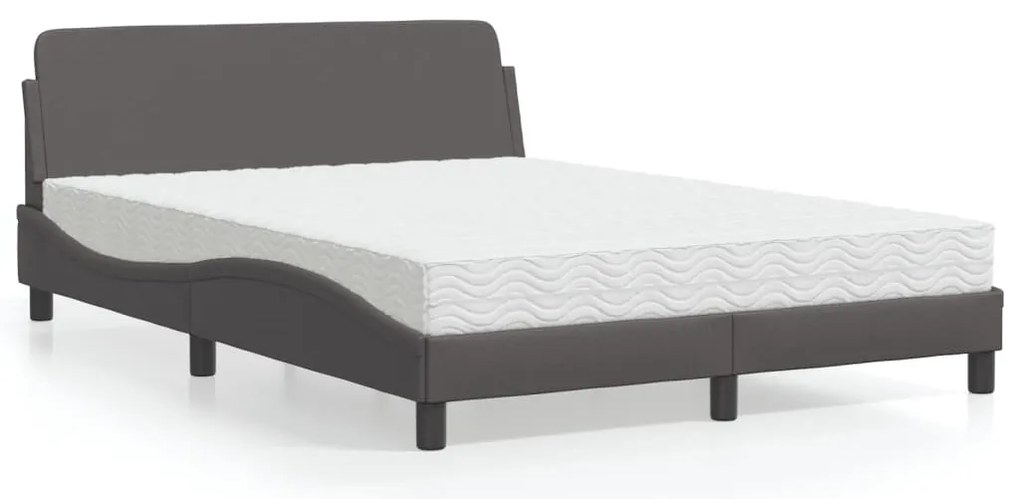 Cama com colchão 140x200 cm couro artificial cinzento