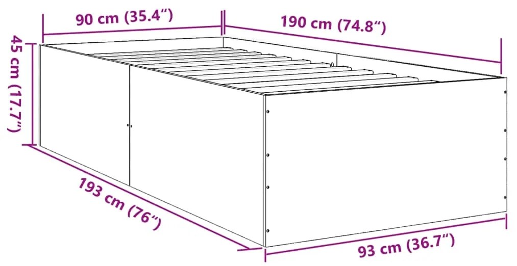 Estrutura de cama 90x190 cm derivados de madeira cinza cimento