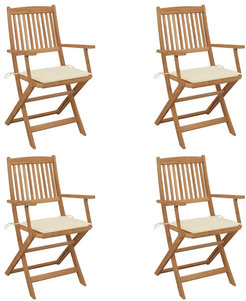 vidaXL Cadeiras de jardim dobráveis c/ almofadões 4 pcs acácia maciça