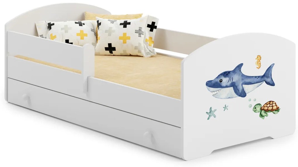 Cama infantil branca tubarão com gaveta LUK 160x80 - colchão e estrado incluído