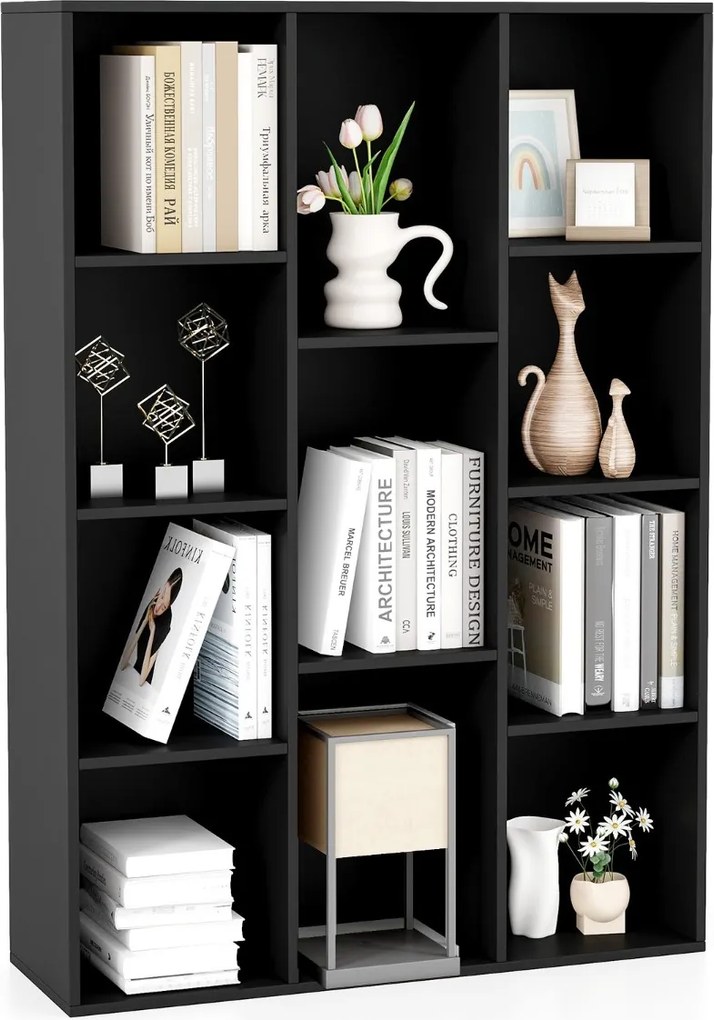 Estante com 11 cubos 74 x 24 x 105 cm para livros vertical ou horizontal em madeira preta