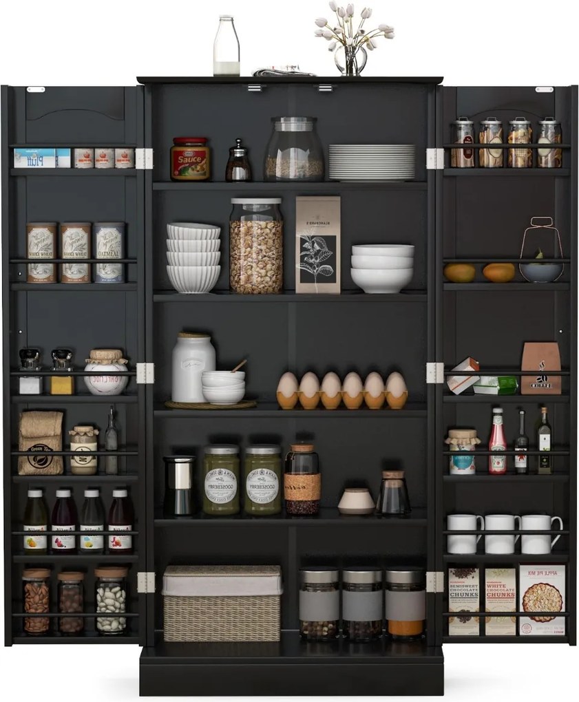 Armario cozinha despensa com 2 portas e 16 estantes para sala jantar, cozinha 60 x 40 x 120 cm Preto