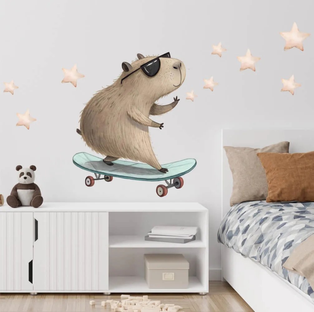 Autocolante de parede - Capivara num skate