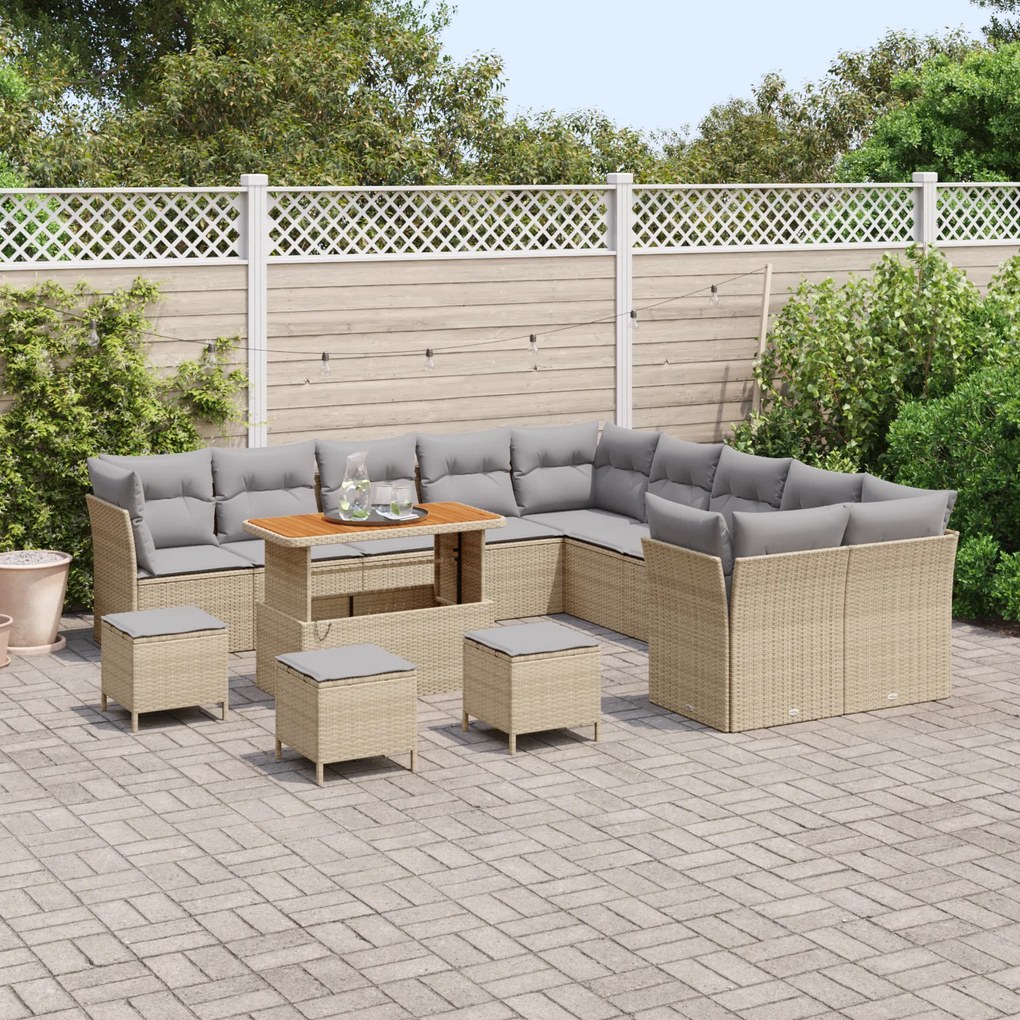 Conjunto de Sofá para Jardim vidaXL de 14 peças com Almofadas Bege de