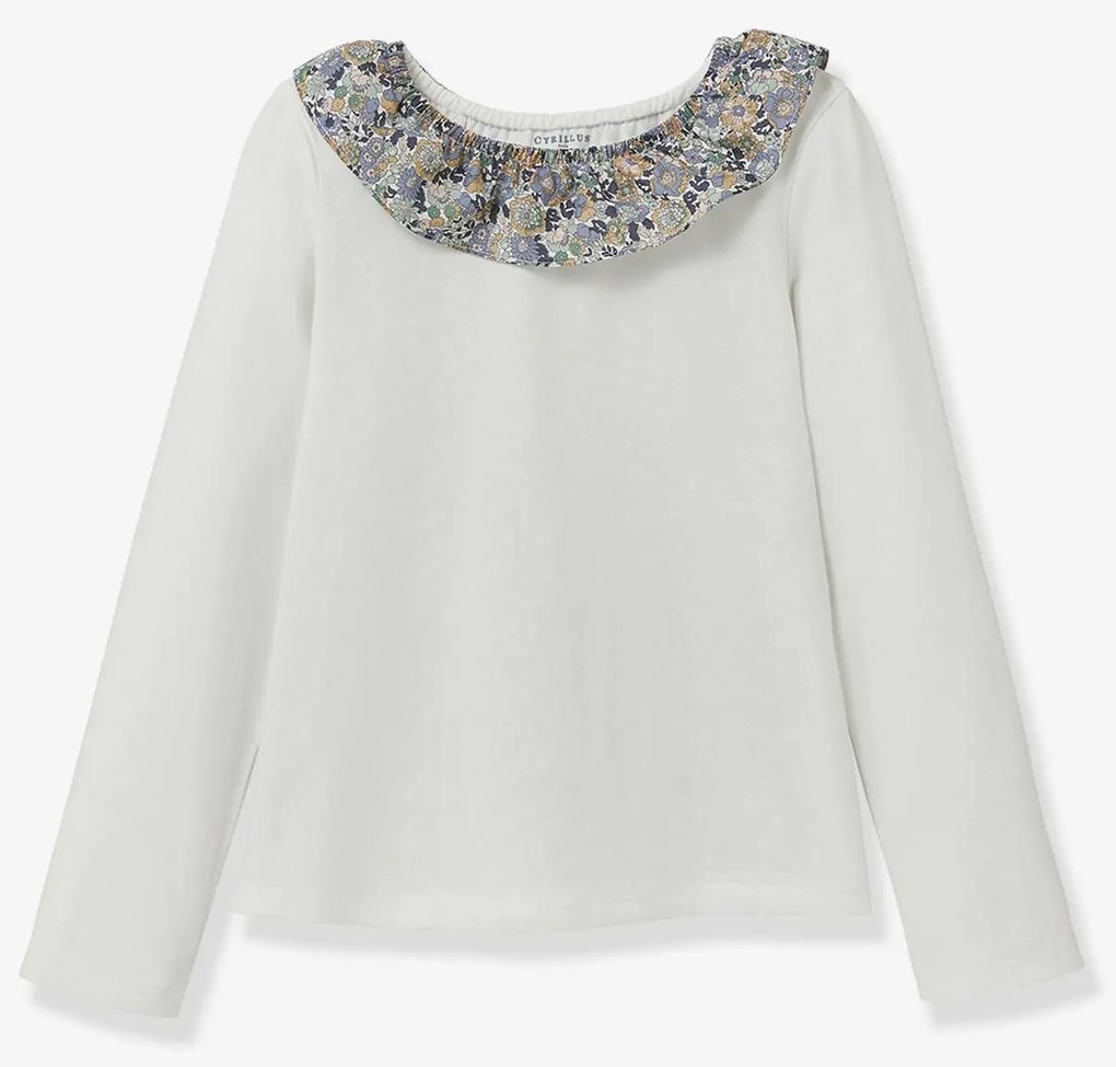 Camisola com gola em tecido Liberty em algodão biológico CYRILLUS,  cru