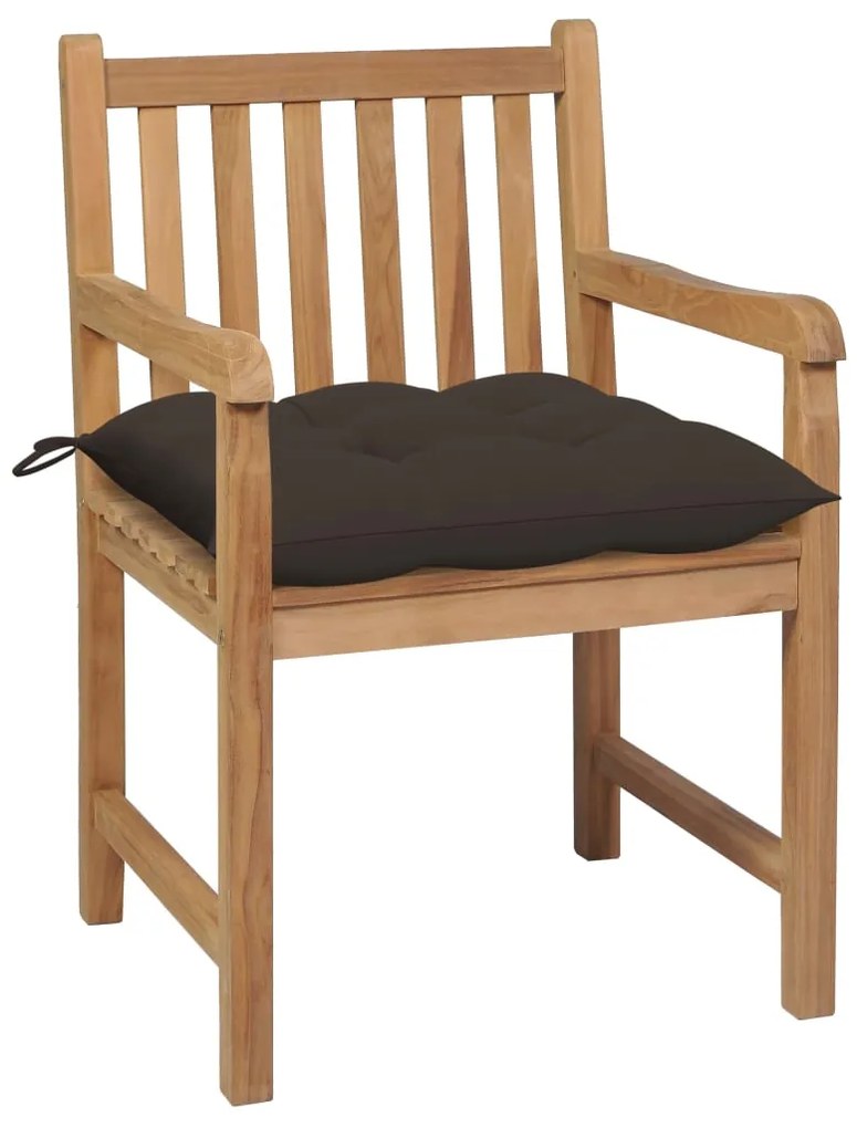 Cadeiras de jardim c/ almofadões cinza-acast. 2 pcs teca maciça