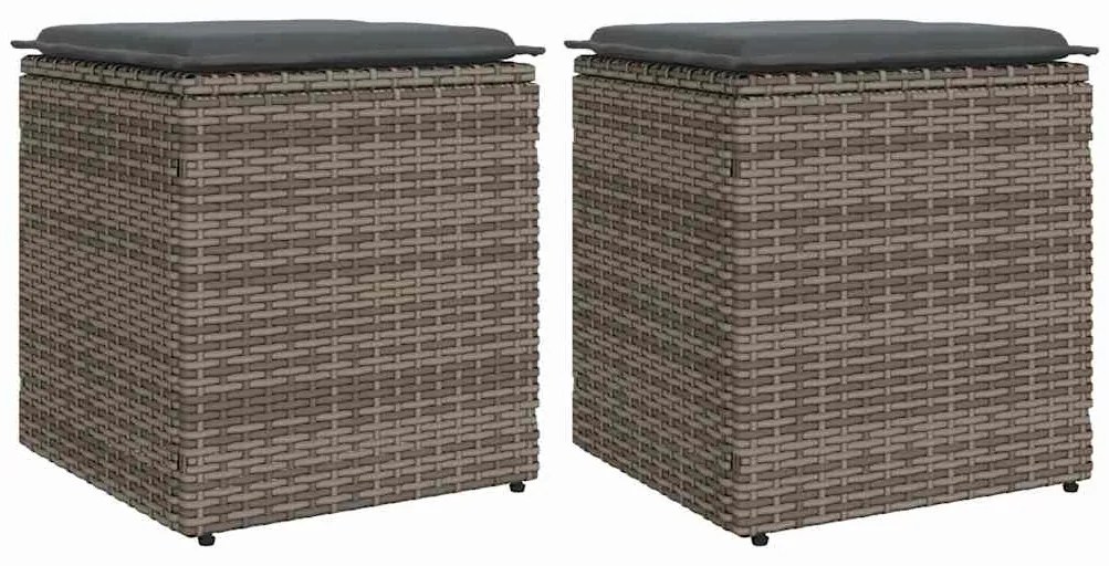 vidaXL Bancos jardim com almofadas 2 unid 40x40x43 cm vime PE cinzento