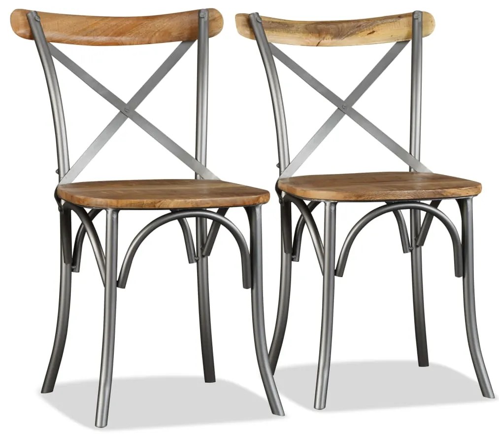 Cadeiras de jantar 4 pcs madeira mangueira maciça + encosto aço