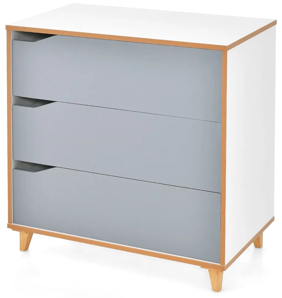 Cómoda de 3 gavetas Mesas de cabeceira com pegas integradas Dispositivo anti-inclinação para corredor de entrada Quarto 75 x 42 x 75 cm Cinzento