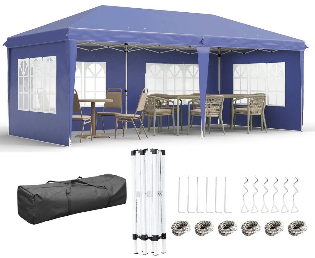 Tenda Dobrável 585x295x270 cm com 4 Paredes Laterais Amovíveis Tenda d