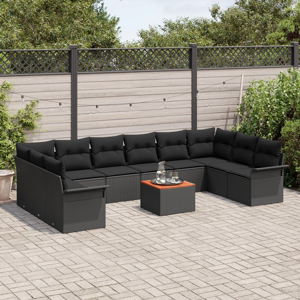 Conjunto de Sofá de Jardim vidaXL de 11 Peças com Almofadas Preto Ratt