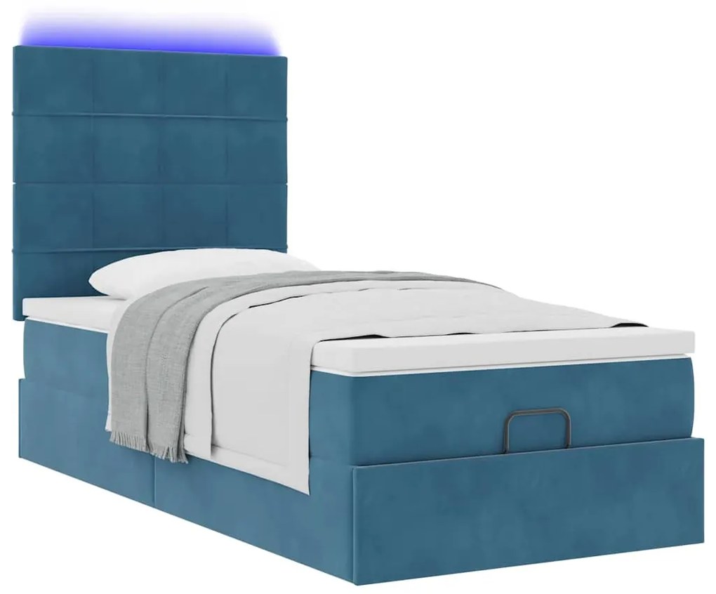 Estrutura cama otomana com colchões azul escuro 90x190cm veludo