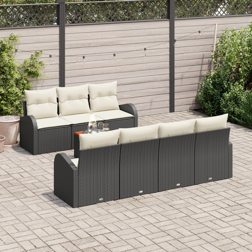 Conjunto de Sofás de Jardim com 8 Peças e Almofadas Preto Rattan Polié