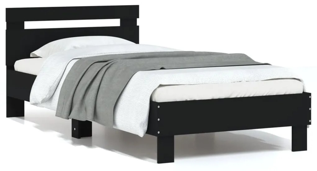 vidaXL Estrutura de cama c/ cabeceira 90x190 cm deriv. madeira preto