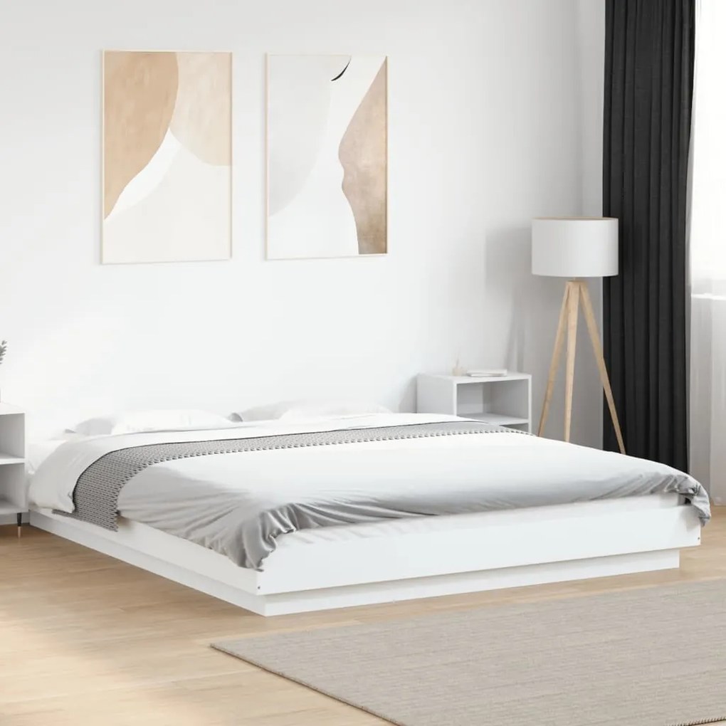 vidaXL Estrutura cama c/ luzes LED 150x200 cm derivados madeira branco
