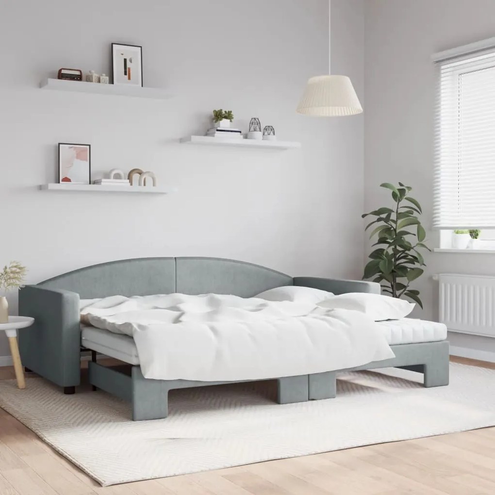Sofá-cama c/ gavetão e colchões 90x200 cm tecido cinzento-claro