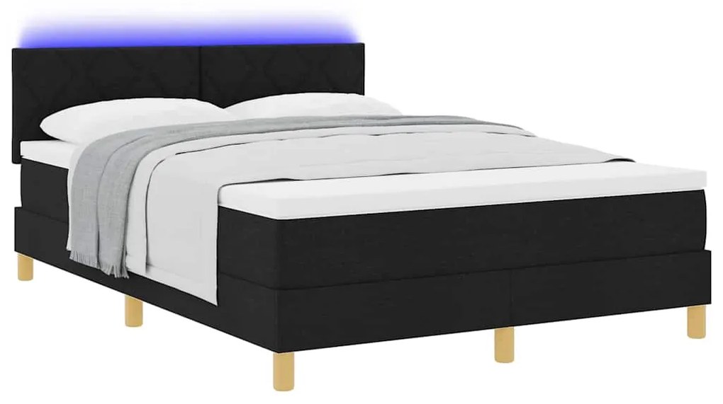 Cama Box Spring com Colchão e LED Preto 140x200 cm Tecido