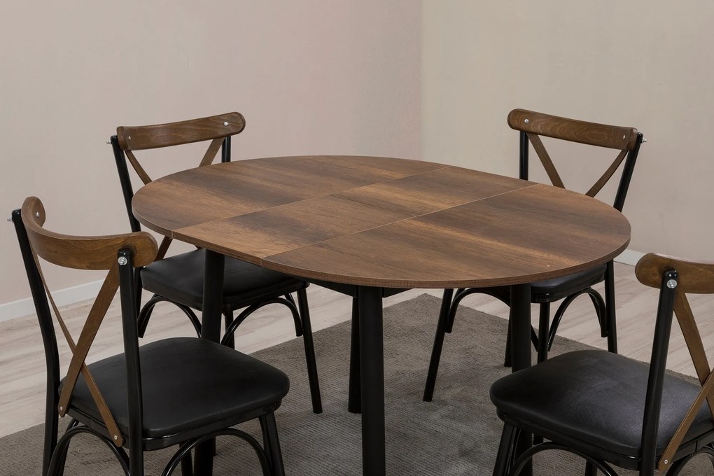 Conjunto de Mesa de Jantar Extensível Oliver – Preto e Nogueira – Mesa