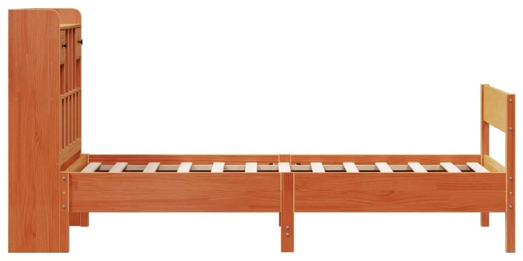 Cama com estante sem colchão 90x200cm pinho maciço castanho-mel