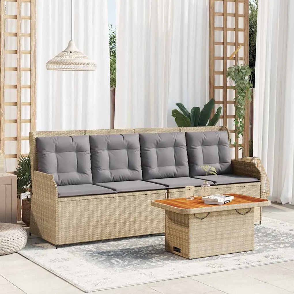 vidaXL 3 pcs conjunto lounge de jardim com almofadões vime PE bege