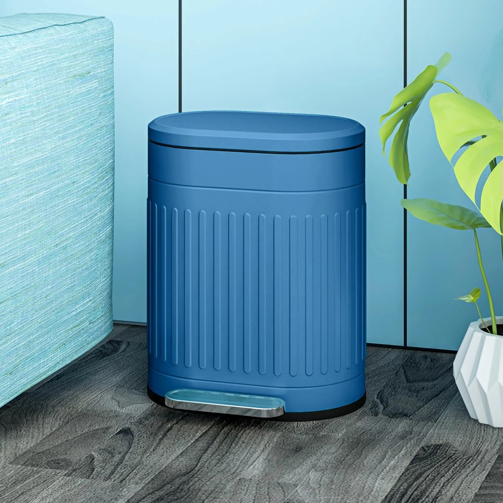 Caixote do lixo de cozinha com pedal, 20 L, tampa com fecho suave, balde interior removível, 36,5 x 31,2 x 45 cm, azul